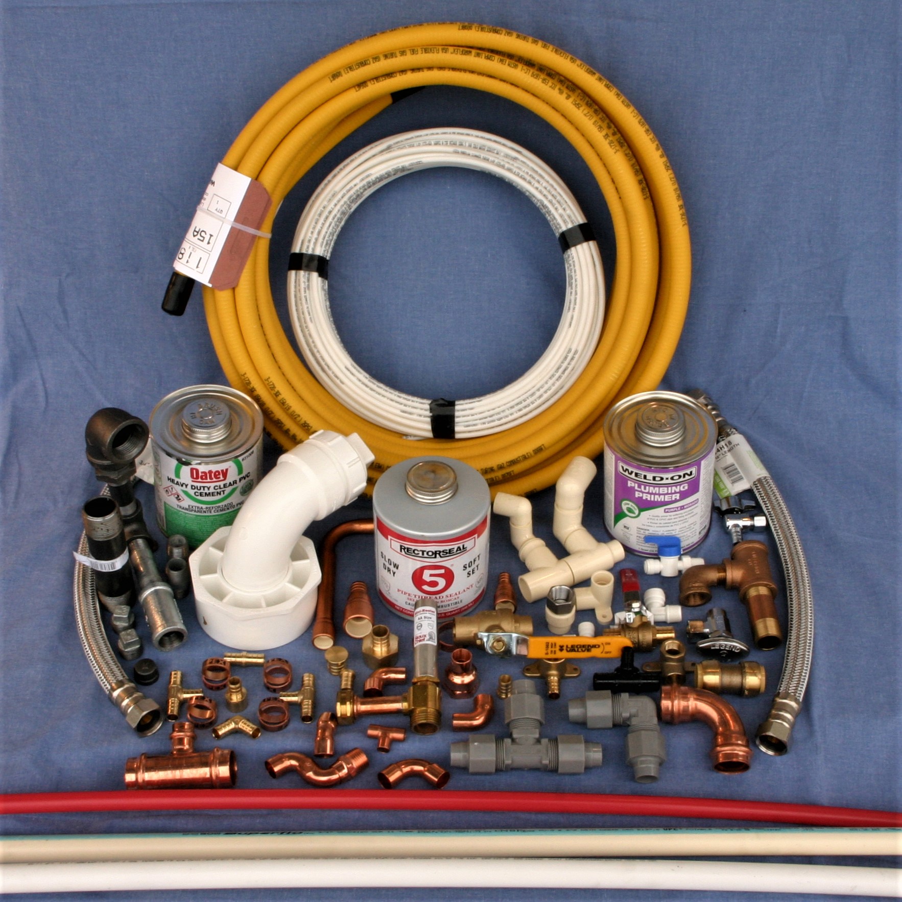 An assortment of plumbing valves and fittings.